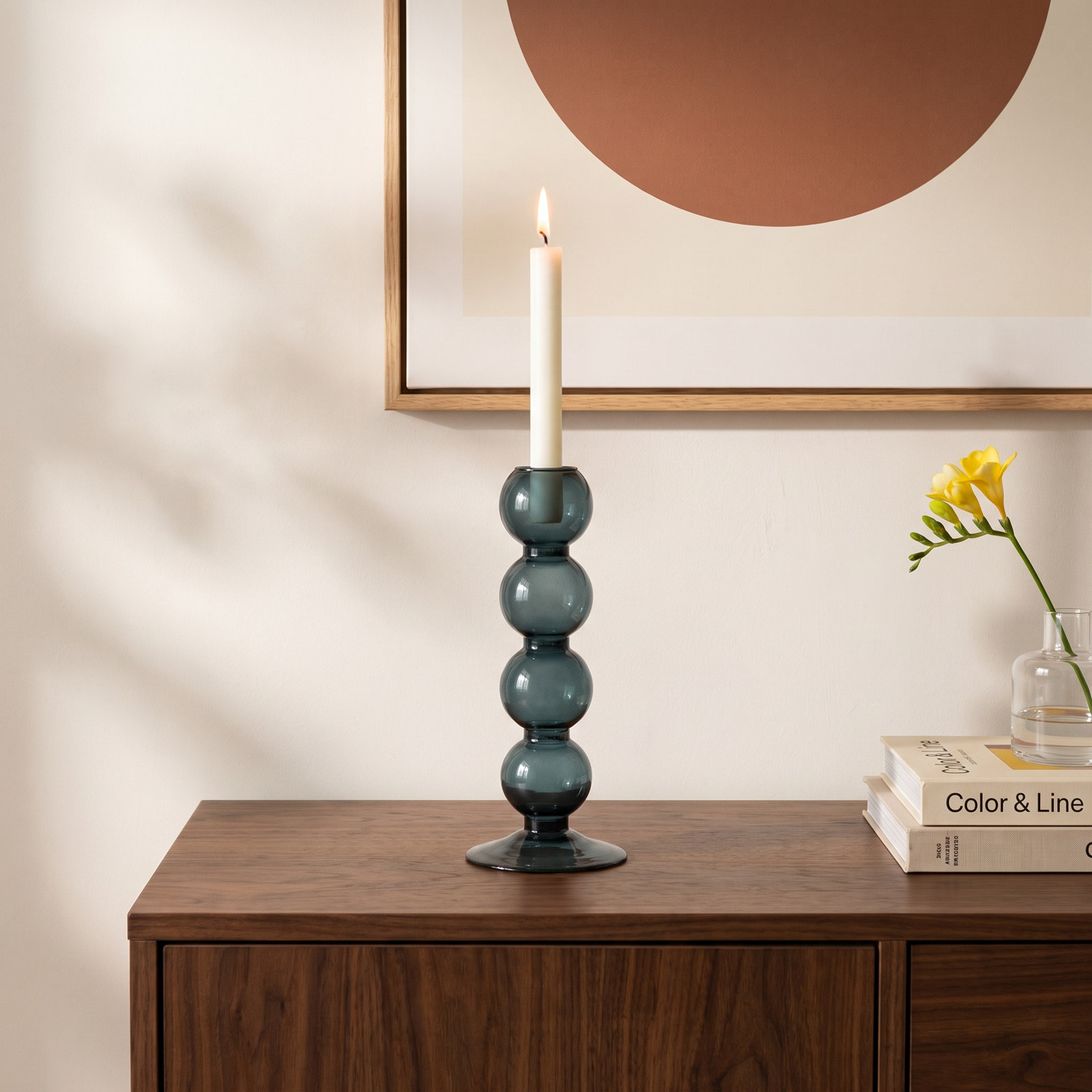 Geri Glass Candlestick Holder, Cameo