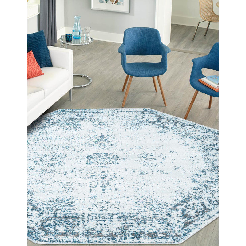 Tapis Brandt, Octogone 4 pi 1 po x 4 pi 1 po, Non, Bleu clair / Bleu marine
