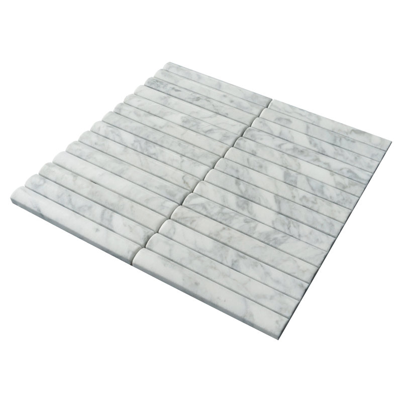Stacked 3" x 1" Marble Linear Mosaic Wall & Floor Tile, White Convex