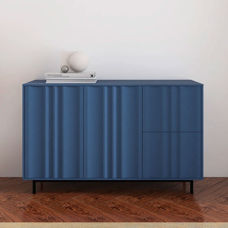 Armoire de rangement en bois aggloméré 47,2 po avec tiroirs 47,2 po, Bleu marine