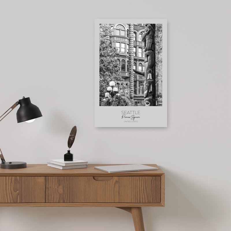 Seattle Pioneer Square Totem Abstract Contemporary Architecture City Wall Art Print 1 Piece Wrapped Canvas Wall Art