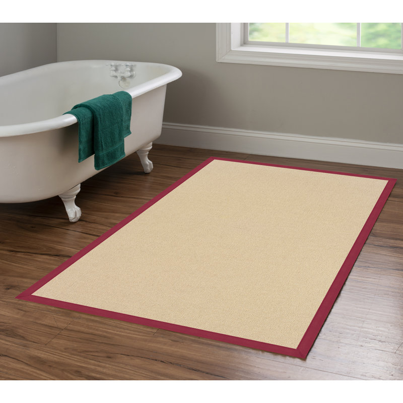 Nannette Handmade Light Beige Berber with Red Cotton Border Made in the USA Area Rug, Rectangle 1'10" x 2'10"