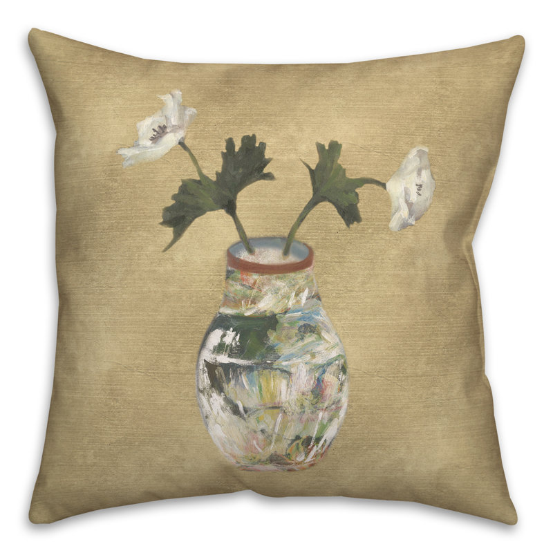 Coussin intérieur / extérieur vase coloré avec fleurs blanches