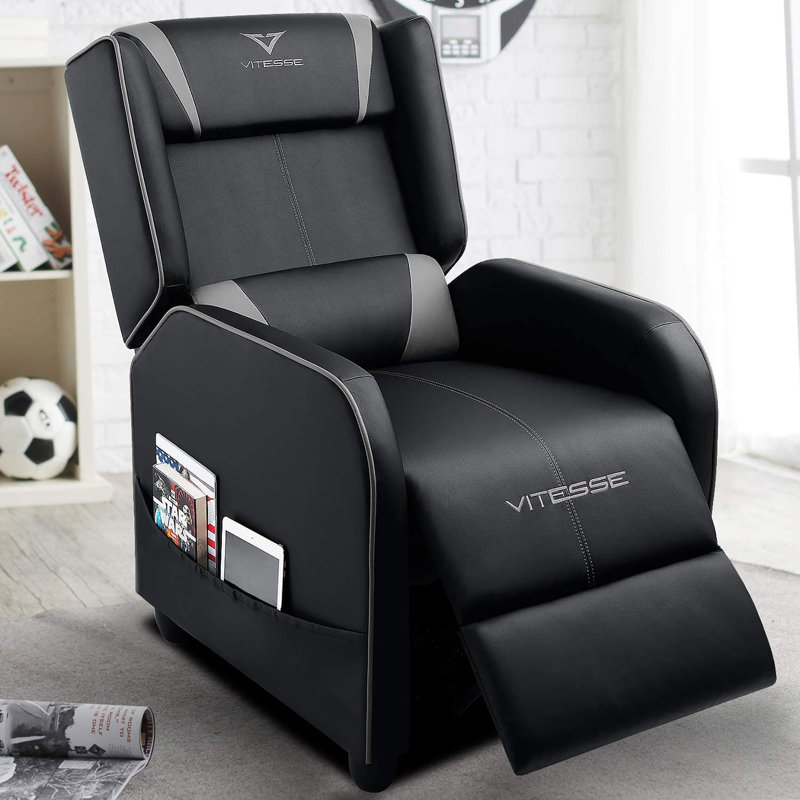 Fauteuil inclinable de style course en cuir de polyuréthane pour canapé, Noir/gris