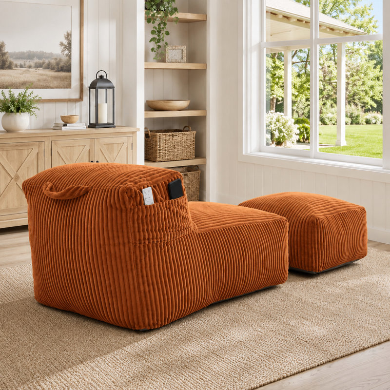 Fauteuil à billes moderne en velours côtelé avec repose-pieds, canapé-lit en mousse à mémoire de forme pour salon Balcon