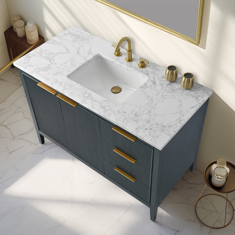 Emma 48" W Single Vanity, Vintage Blue/Brushed Bronze