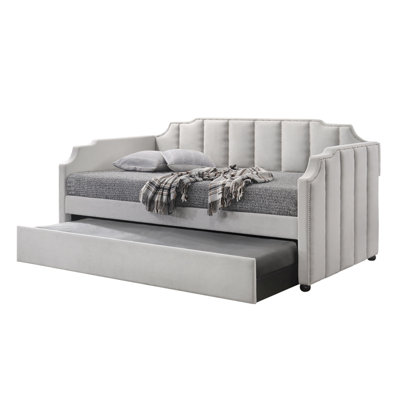 Lit de jour en velours Peridot Dove Grey avec couchette (simple)