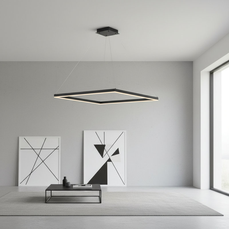 Kalvin 1-Light Modern Chandelier Square Kitchen Island Pendant Lighting with Remote Control, Matte Black