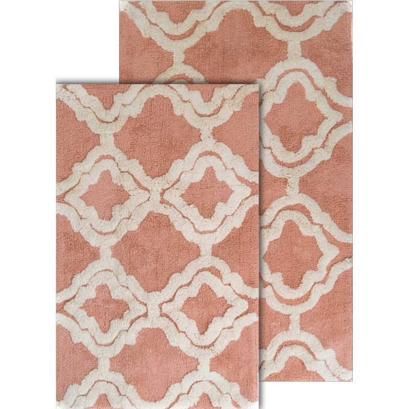 Ensemble de tapis pour salle de bain 100% coton Elar, Saumon / ivoire