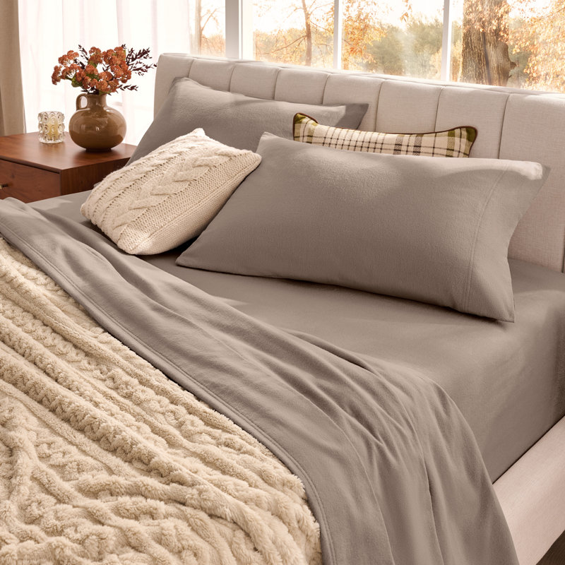 Organic 100% Cotton Flannel Sheet Set, Twin XL Sheet Set with 1 Pillowcase, Taupe