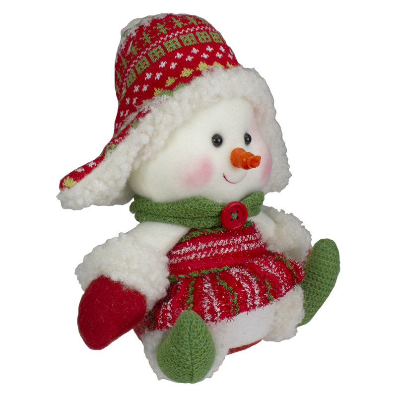 Figurine de bonhomme de neige 8 po rouge et vert assise