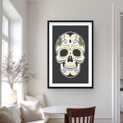 «Italian Sugar Skull Art», impression encadrée de chambre à coucher jaune