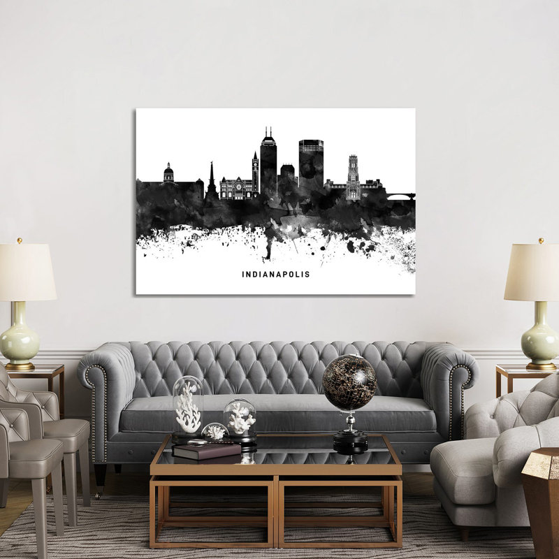 Indianapolis Skyline Black & White - Wrapped Canvas Print, 152.5 cm H x 101.5 cm W