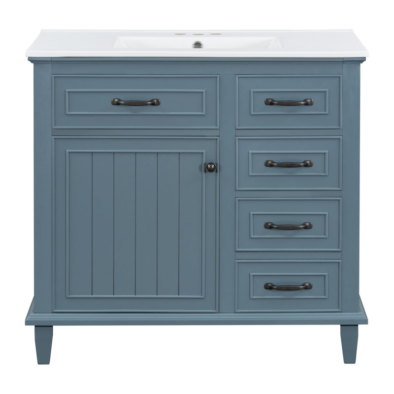 Meuble-lavabo 36 po avec comptoir en céramique, Bleu gris