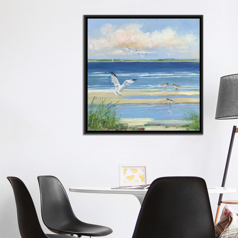 «Beach Combing I» par Sally Swatland - reproduction d'art, Pas de tapis, Toile avec cadre noir, H 12 po x l 12 po x P 1,5 po