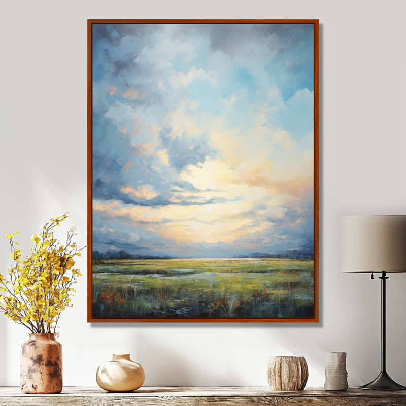 Alshat Meadow Bold Horizon III On Canvas Print, 32" H x 16" W x 1" D, Brown Floater Framed