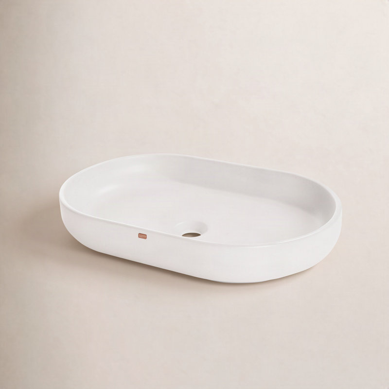 Fladd Oval Concrete Vessel Sink, Tulum White