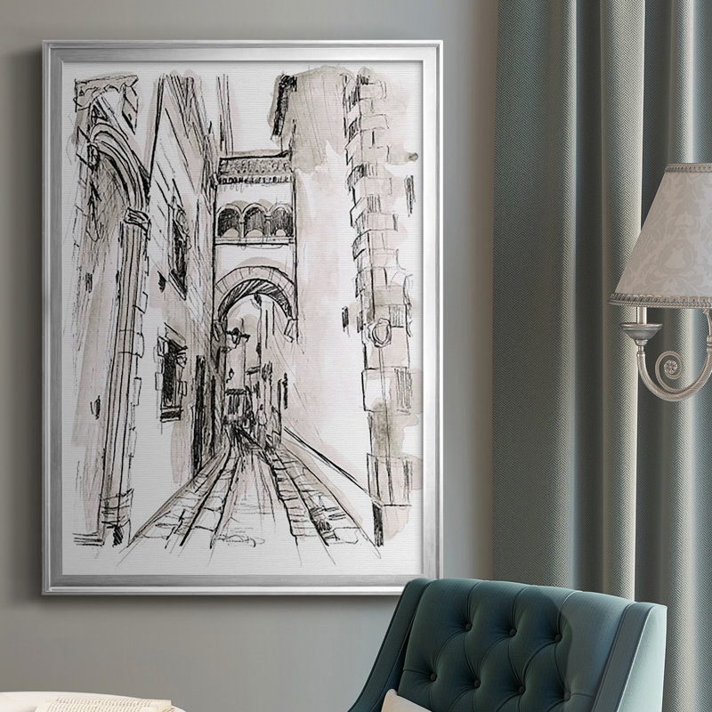 «Europe Street Sketches II», reproduction encadrée de qualité supérieure - prête à être accrochée, Argent