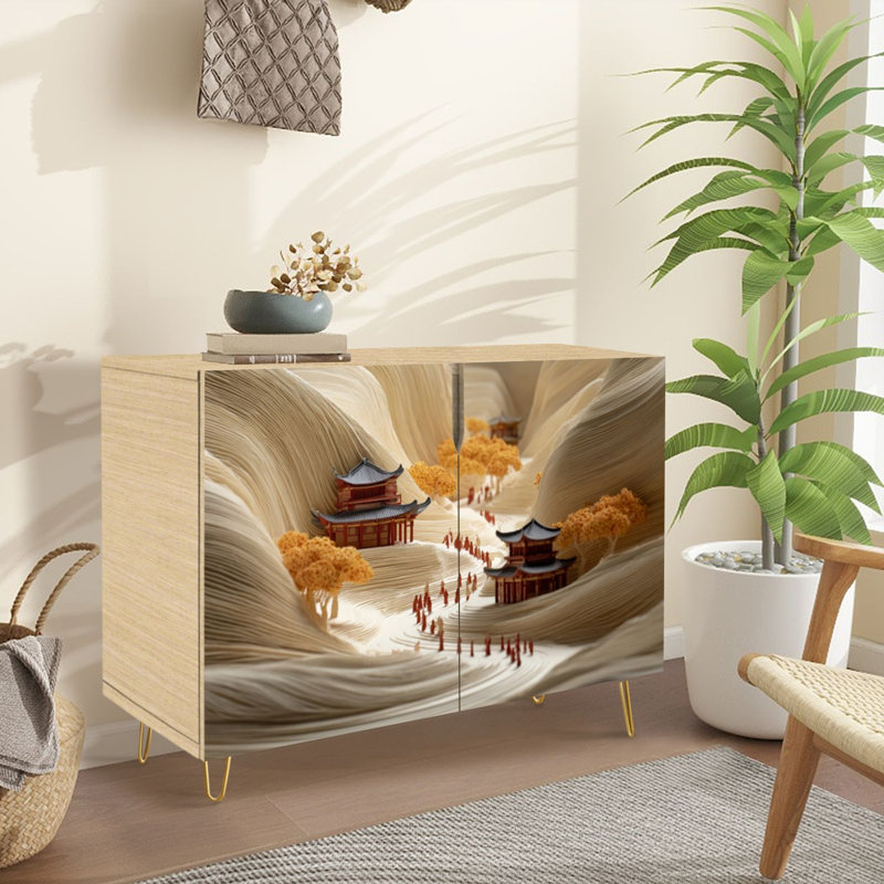 Buffet Buffet avec rangement Pagodes chinoises traditionnelles à volutes avec 2 portes pour le salon et la cuisine