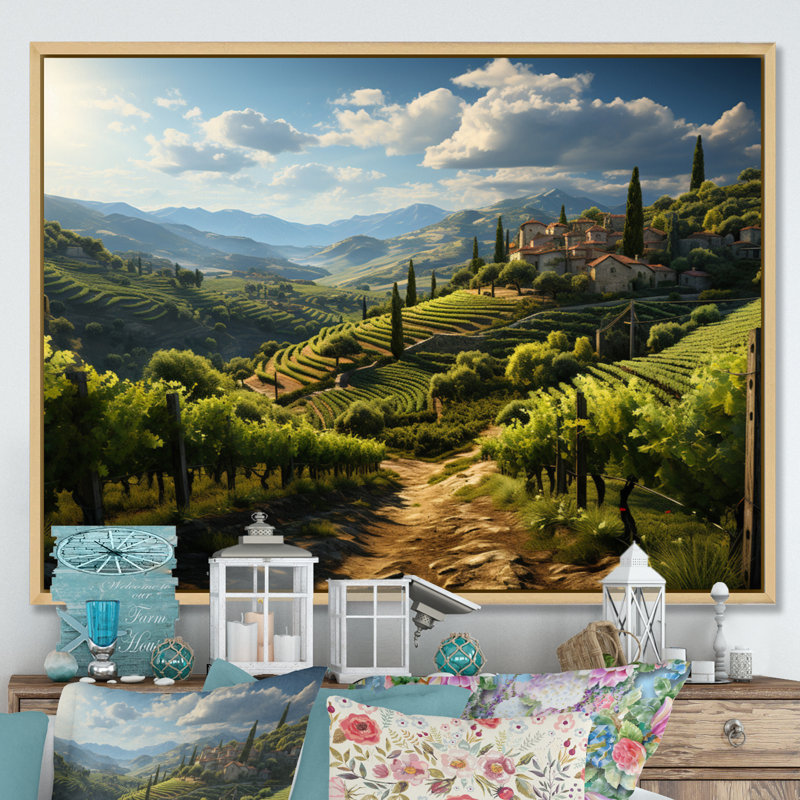 «Green Vineyard Majestic Provence», reproduction sur toile, H 34 po x l 44 po x P 1,5 po, Cadre naturel flottant