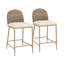Ensemble de tabourets de bar 25 po avec 2 tabourets de comptoir en fer sans dossier avec dossier en rotin pour îlot de cuisine, brun et beige
