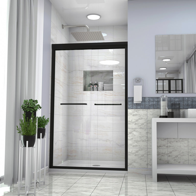 Shower Door 48" W X 76"H Double Sliding Shower Enclosure, 5/16 In. (8Mm), Matte Black