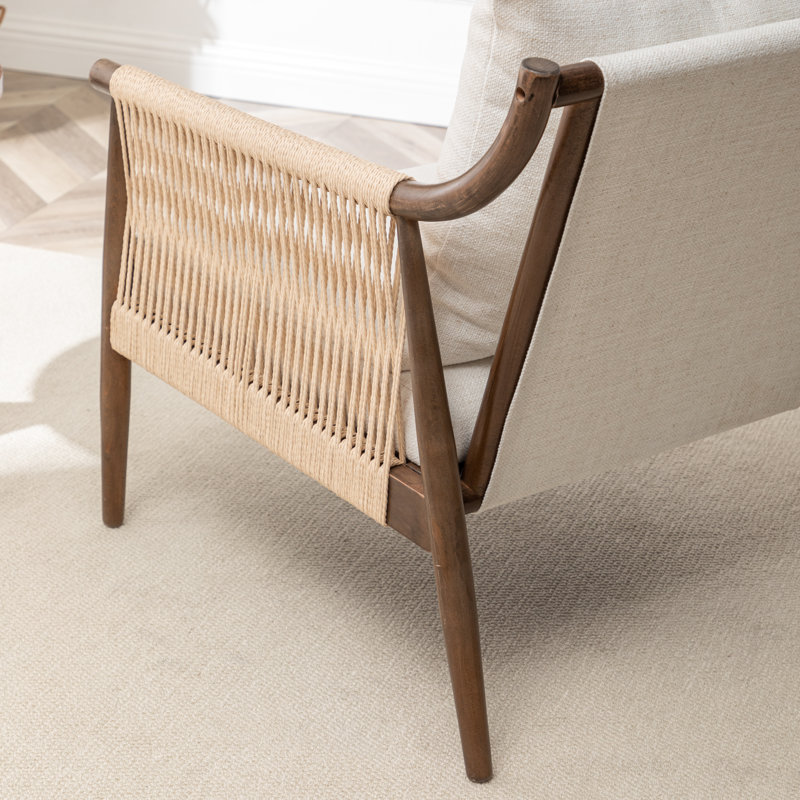 Cofield Upholstered Solid Wood Accent Chair, Beige