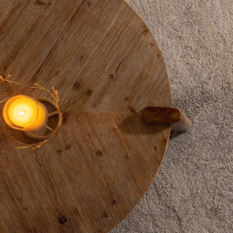 Table basse ronde en bois pour le salon, table basse rustique naturelle pour appartement, assemblage facile