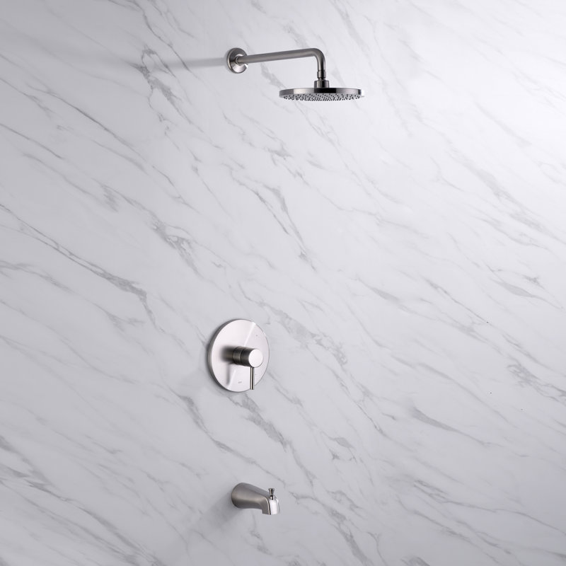 Rainfall Pressure-Balanced Tub and Shower Faucet with Rough-in Valve, Brushed Nickel