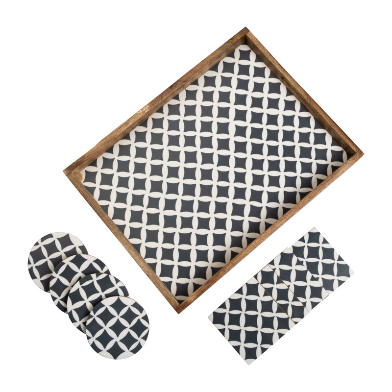 Amalgre Solid Wood Tray, Grey/White
