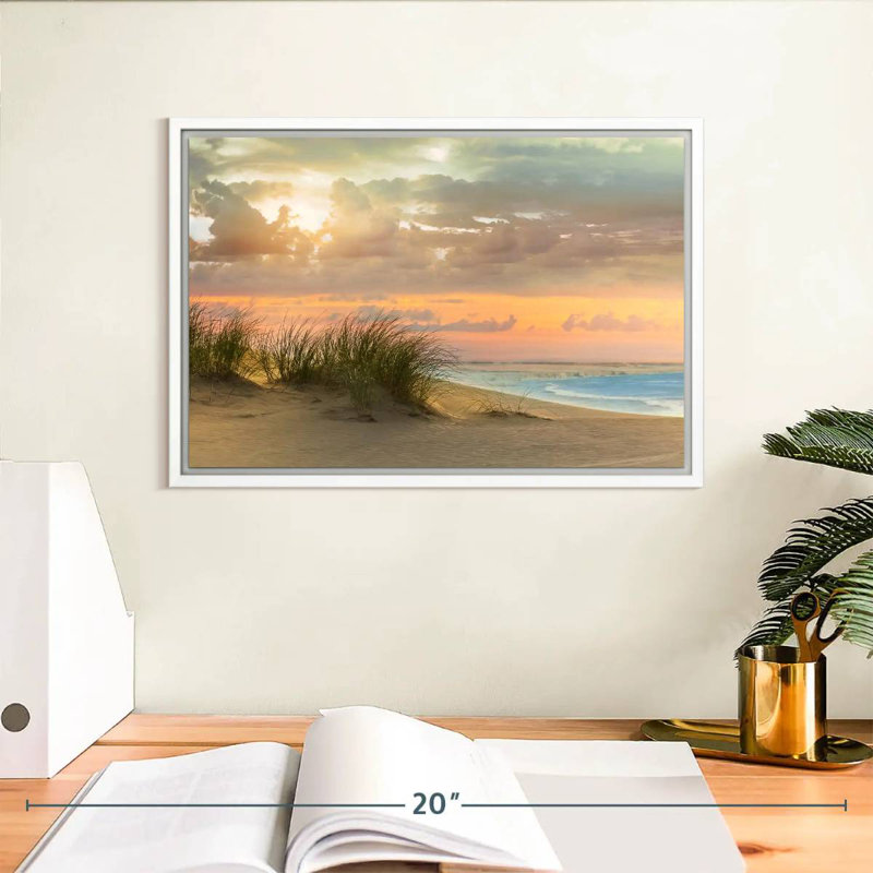 Herbe de mer et crépuscule, Cadre flottant blanc, 13 po x 9 po