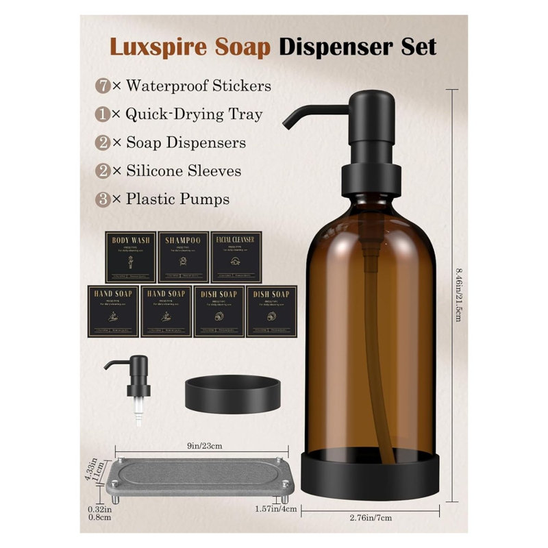 Glass Soap Dispenser Set With Tray