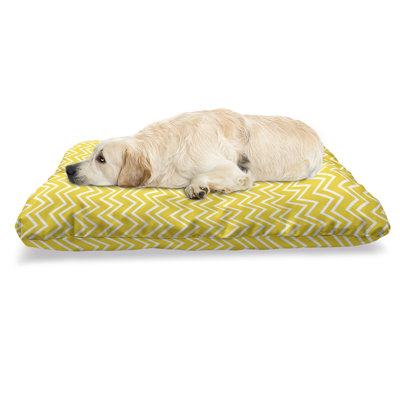 Lit pour animal de compagnie Ambesonne, motif à chevrons zigzag en jaune et blanc, impression d'art d'inspiration moderne, coussin résistant au mâchonnage pour chien et chat avec housse amovible, 24 po x 39 po, jaune et blanc