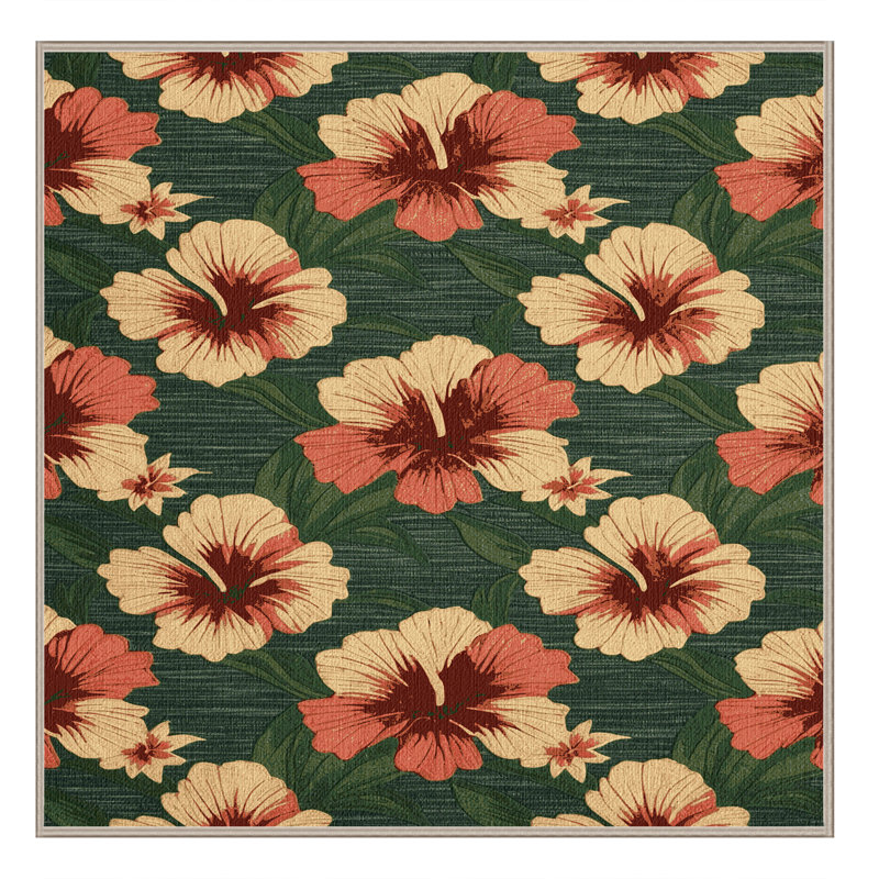 Washable Hibiscus Hawaiian Area Rug, Square 3'