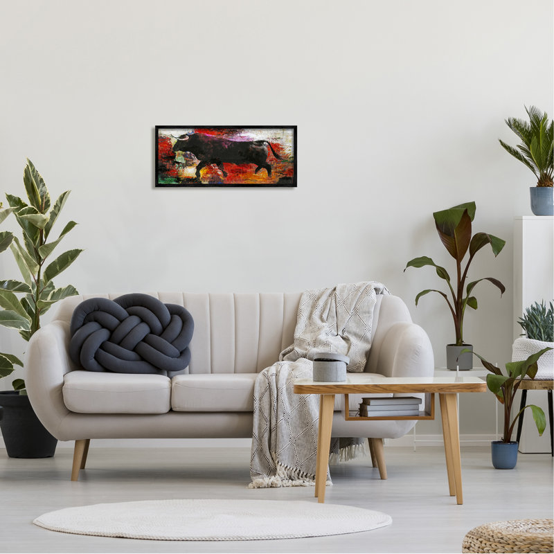 " Layered Street Style Racing Bull Vivid Red Splatter " by Design Fabrikken Painting Print, Midnight Black Framed Giclee