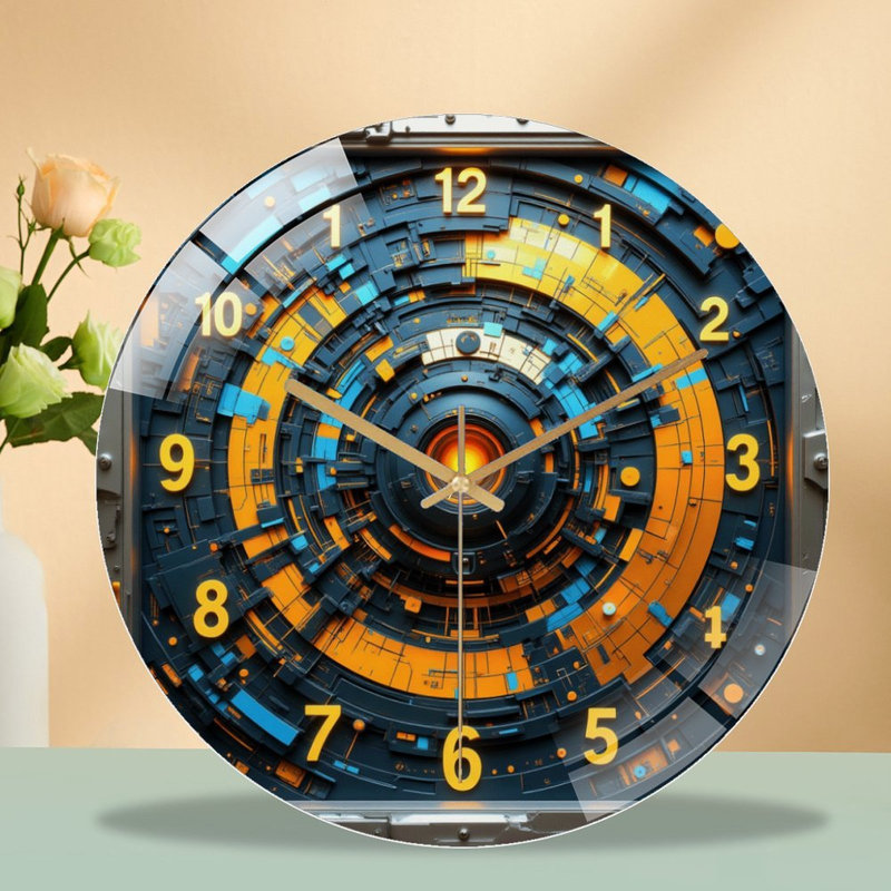 Horloge murale en verre trempé silencieuse de 30 cm, « Horloge murale futuriste », sans tic-tac, fonctionne avec des piles (piles AA non comprises), décoration artistique pour la maison