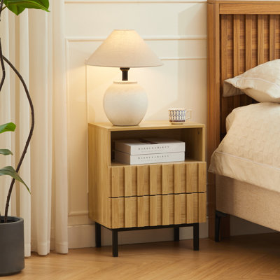 Table de chevet 2 tiroirs Wooden Stripe