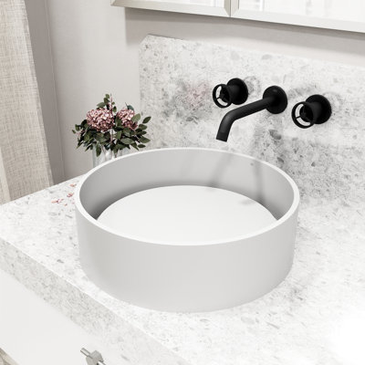 Lavabo de salle de bain vasque rond blanc mat ™ avec robinet H 3 "L 16" x l 16 "x H 5" Anvil