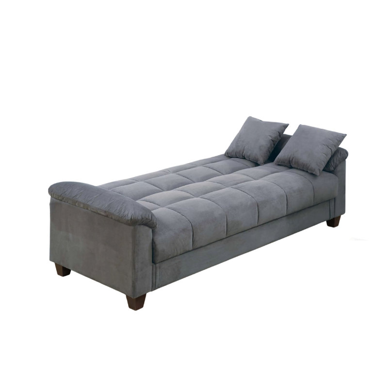Tahira Convertible Sofa With Tapered Legs, Grey Box-Tufted Microfiber