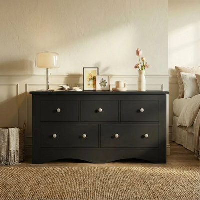 Commode double 5 tiroirs, commode en bois moderne pour chambre à coucher