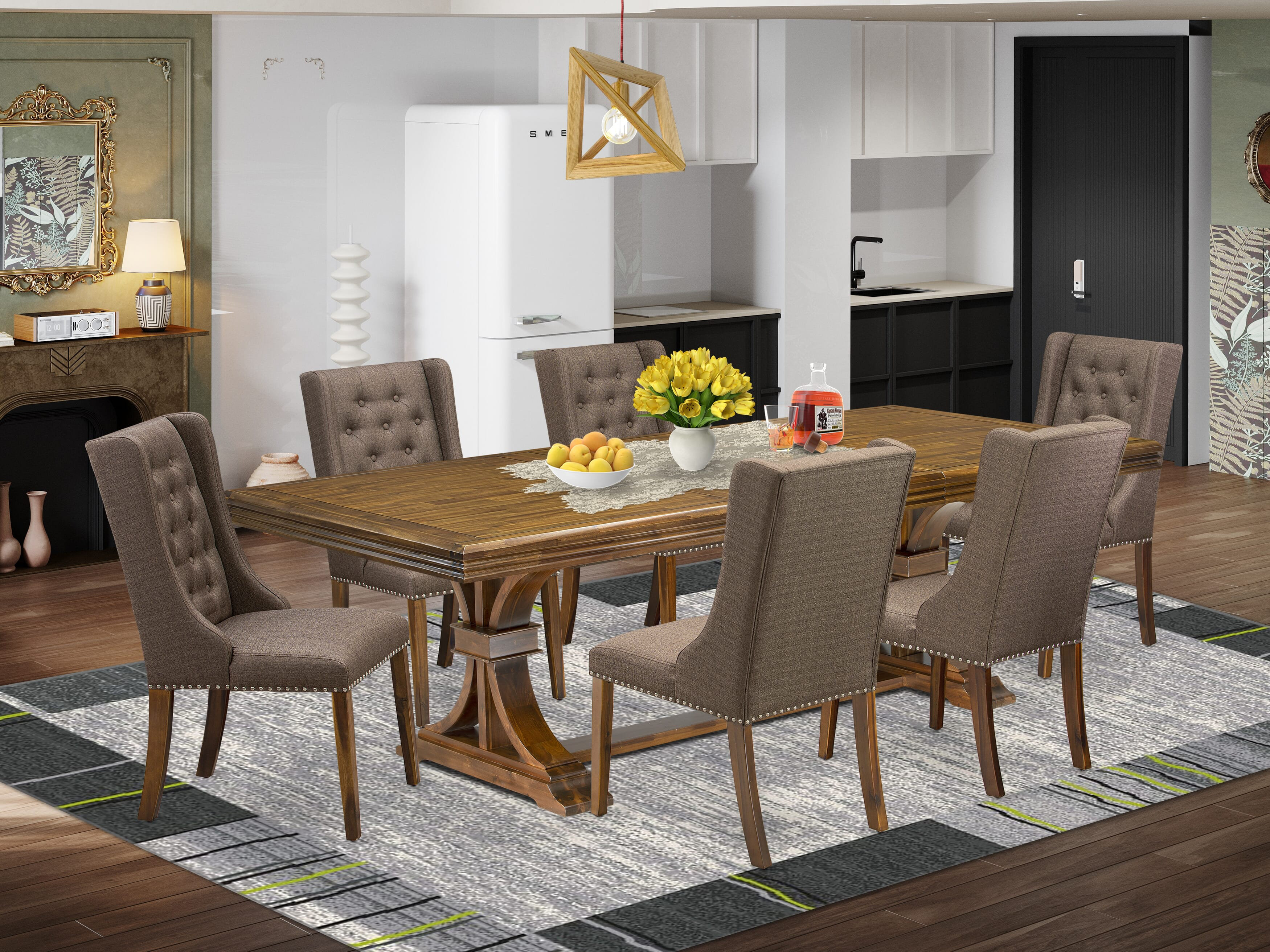 Red Barrel Studio 7-piece kitchen table set consists of a dining table ...