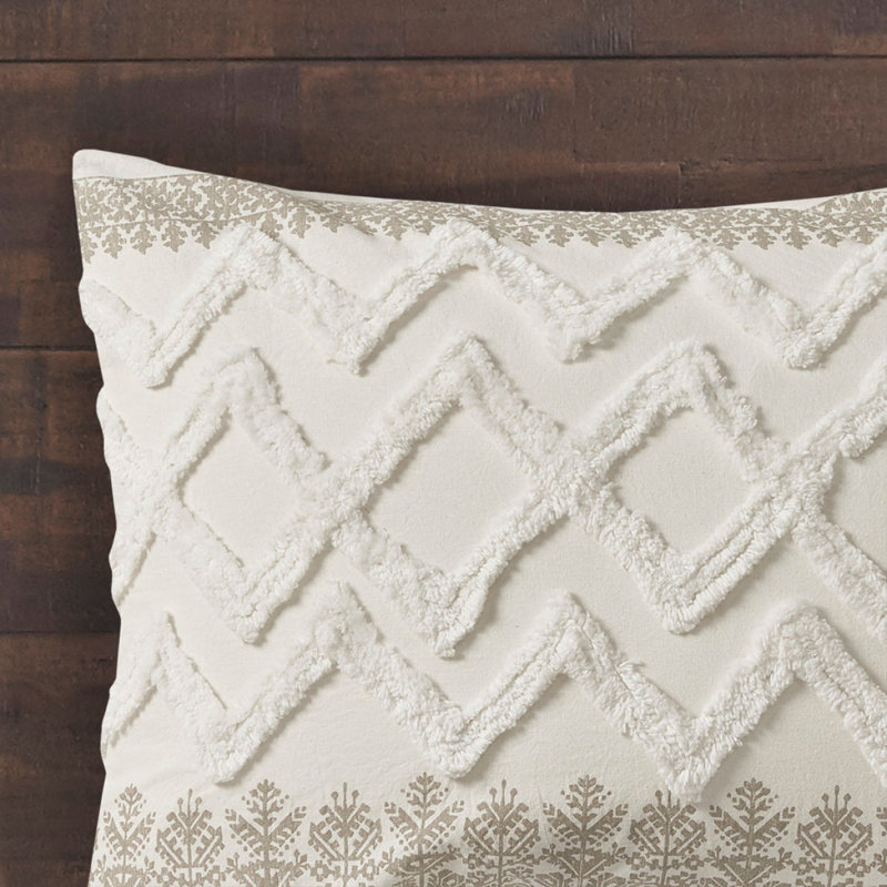 Ensemble d'édredon en coton 3 pièces avec grand capitonnage en chenille taupe, Édredon grand et 2 taies décoratives, Taupe