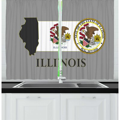 2 Piece Illinois State Map National Union Seal Coat of Arms with Eagle American Borders Illinois Kitchen Curtain Set -  Ambesonne, kc_90586_55x39