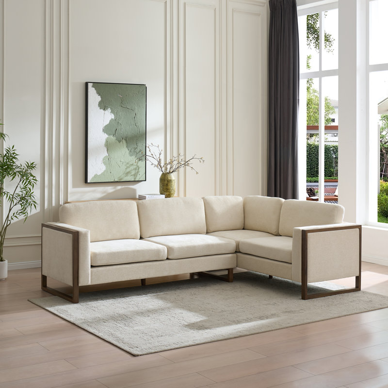 Canapé modulaire en L en bois massif Arlowe de 104 po avec coussins moelleux