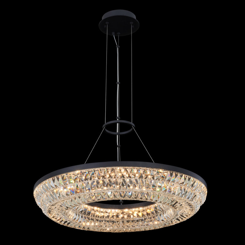 Matte Black Crystal LED Ring Pendant Light