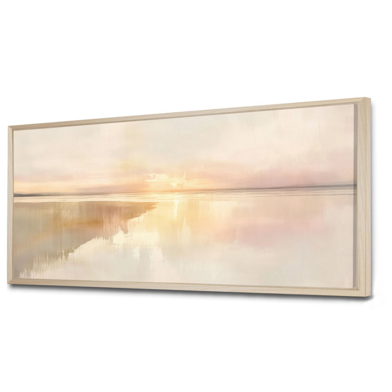 «Blush Tide Glow I» - art mural bord de mer rose, H 28 po x l 60 po, Cadre naturel flottant