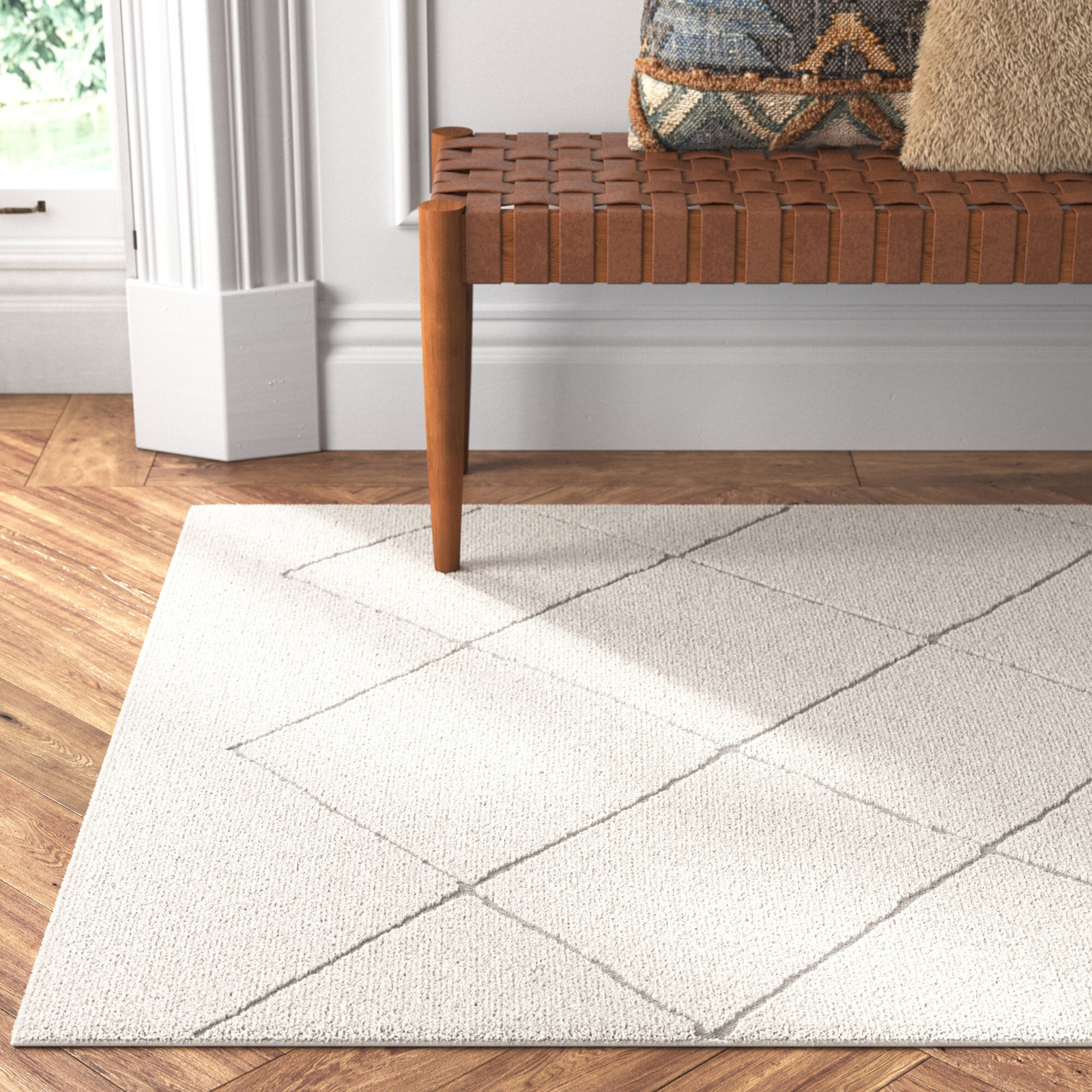 Henrie Ivory Gray Hand-Woven Geometric Rug, Rectangle 4' x 6'