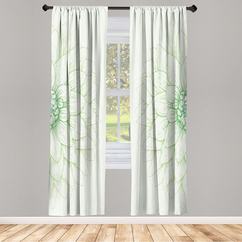 Microfiber Floral Semi-Sheer Rod Pocket Curtain Panels, 28" W x 63" L, Green