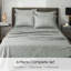 Ensemble de draps 6 pièces pour très grand lit, feuilles à motif floral, draps gris à poches profondes jusqu'à 18 pouces-133590941-133590944