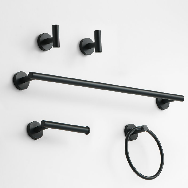 Ensemble de quincaillerie de salle de bain murale en acier inoxydable 5 pièces, Noir mat
